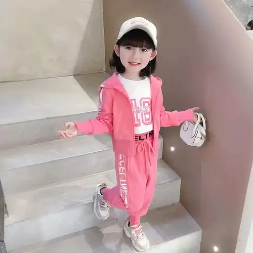 网红运动装 小女孩2023新款 女童春秋套装 8岁三件套女宝宝套装 - 备