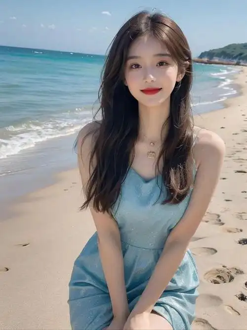 美女,优雅女神降临!清新蓝裙配白纱,甜美笑容彰显高贵气质