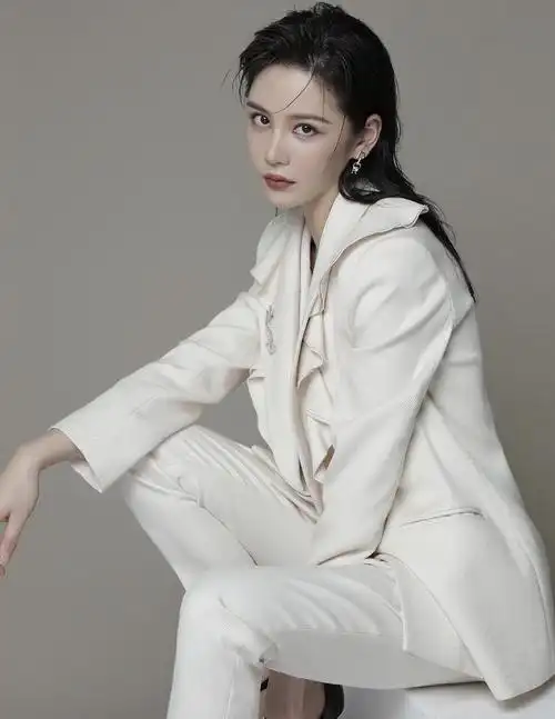 邱意浓火了以后真放得开穿一套白色西服套装俏皮又洋气