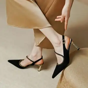 性感细跟高跟鞋夏季凉皮鞋2022新款修腿显瘦高跟鞋通勤百搭女鞋黑色34