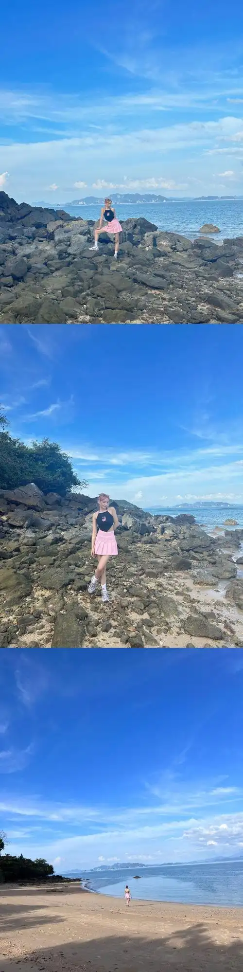 程潇晒粉色限定美照 身穿挂脖吊带配短裙身材辣