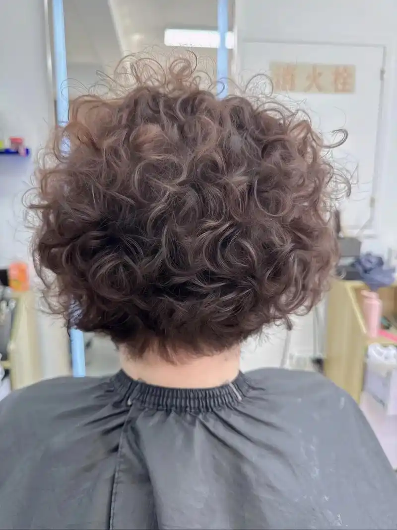 妈妈卷,烫完一嘟噜一嘟噜的#女士短发发型烫发效果图 #专业的