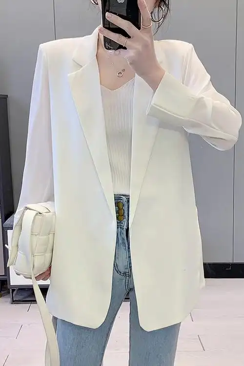 雪纺小西装外套女薄款2021新款韩版洋气网红爆款白色西服上衣