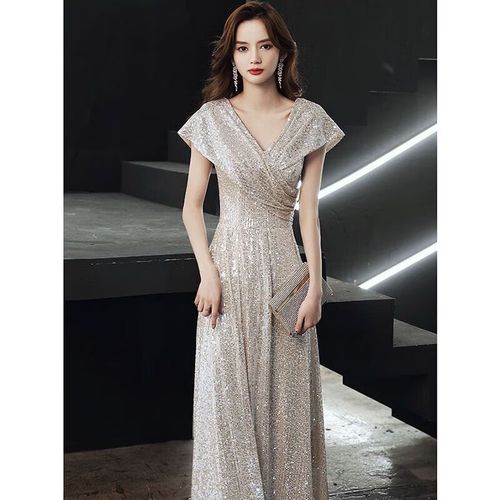 he)优雅赛过家婚宴礼服妈妈婆婆喜庆衣服宴会晚礼服2024新款香槟色