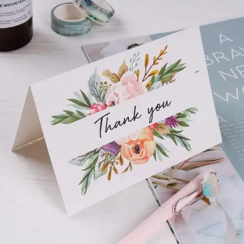 创意英文thank you谢谢卡片牛皮纸铜版纸标签感谢卡留言祝福贺卡
