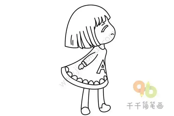 小女孩侧身画儿童简笔画法