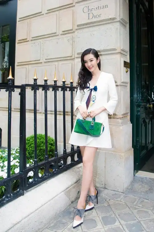 2015年春夏巴黎时装周上,李冰冰现身dior秀场,蓝白造型简洁优雅.