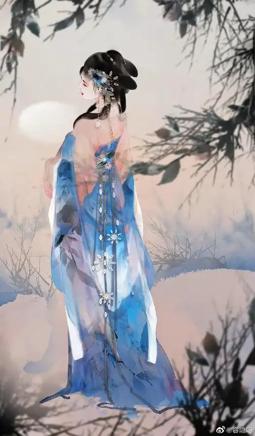 脉脉眼中波,盈盈花盛处.古风人物插画,水彩美人系列.