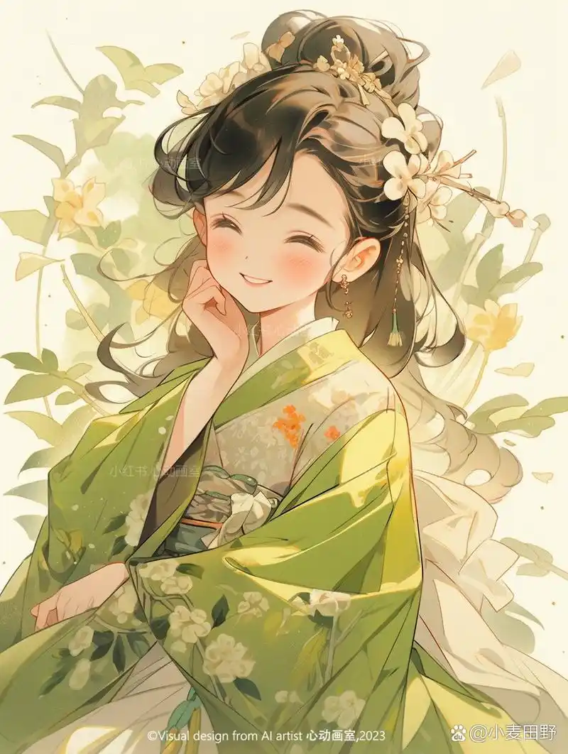 可爱少女头像-绿色系国风汉服二次元漫画