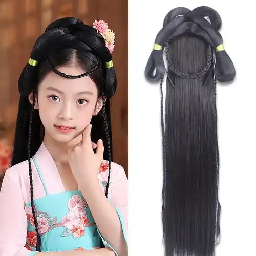 儿童童发假发女童古装造型麻花辫头套古风汉服日常整顶假发