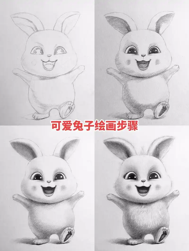 素描可爱卡通小兔子绘画步骤