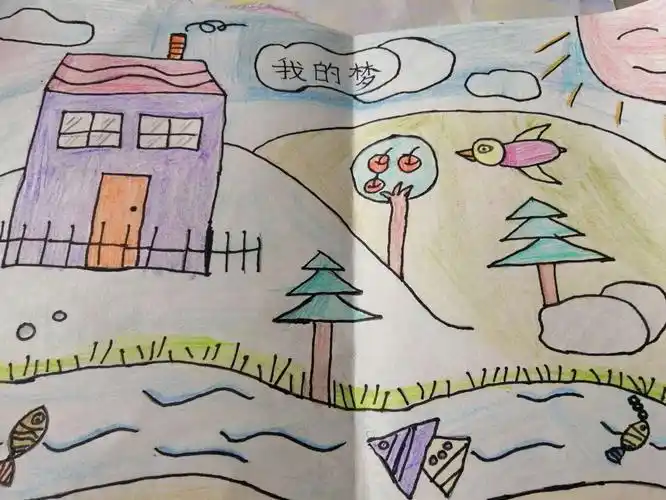 我的彩色的梦 我的梦是冬天,松树绿绿的,太阳暖暖的 我的彩色梦境