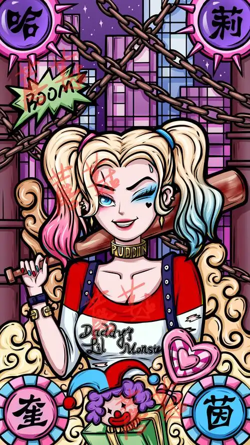 小丑女 哈莉奎茵 国潮风格练习|插画|创作习作|蘑菇mog - 原创作品