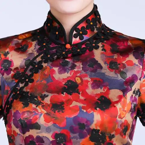 钱塘佳人重磅桑蚕蚕丝真丝旗袍2020年新款改良短袖旗袍