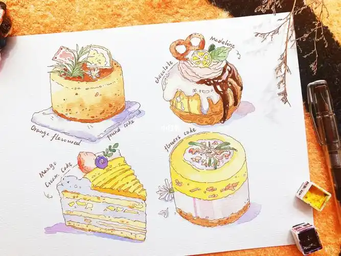 黄色系小甜点的手绘教程