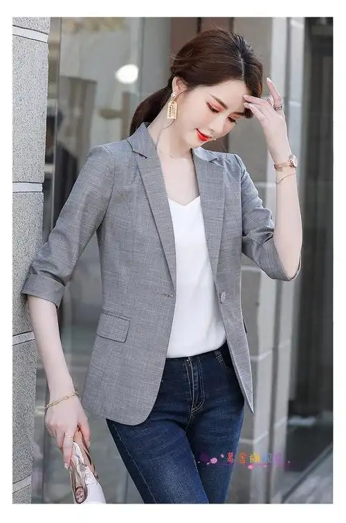 小西装外套女韩版2021春夏新款修身休闲小个子七分袖西服上衣 单件