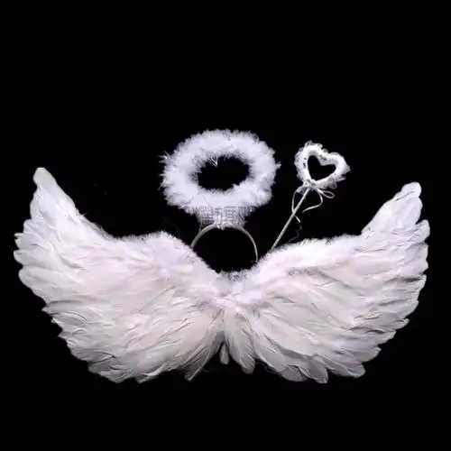 万圣节天使翅膀道具花童走秀恶魔翅膀装饰羽毛儿童玩具白色粉色皇冠