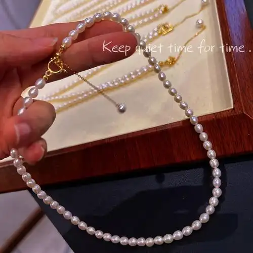 天然淡水珍珠项链ot扣小众时尚可调节锁骨链女法式温柔小米珠饰品