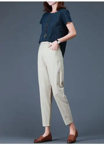 魔之韵棉麻休闲裤女士2020夏季薄款高腰宽松胖mm萝卜裤显瘦九分哈伦裤