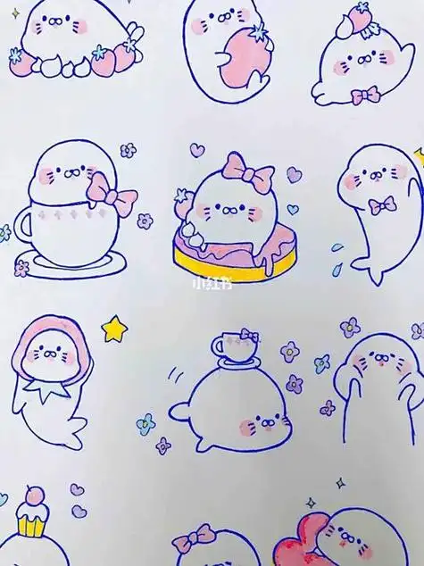少女心满满的简笔画78粉粉超可爱的小海豹简笔画少女心壁纸手帐