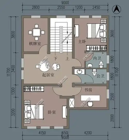 开间9米,进深11米,左右没邻居,三层农村别墅怎么设计?