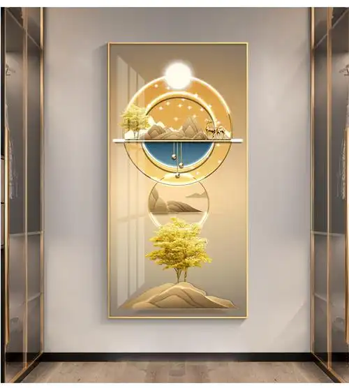 瑞尚轻奢玄关装饰画大气竖版楼梯走廊壁画入户过道挂画正对门星空追鹿