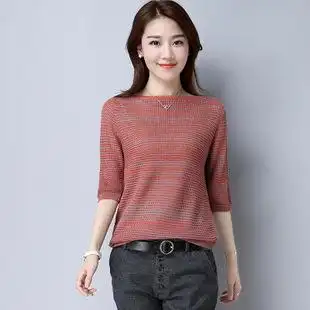 华哥弟情时尚春装打底衫女七分袖t恤薄款纯色中年女装大码上衣夏