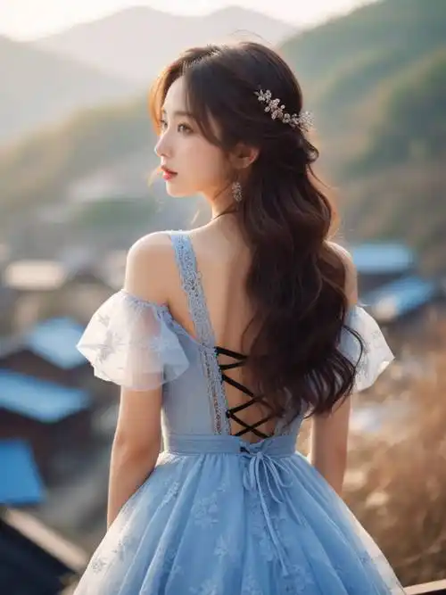 原创转身间的惊艳吊带公主裙的背影魅力