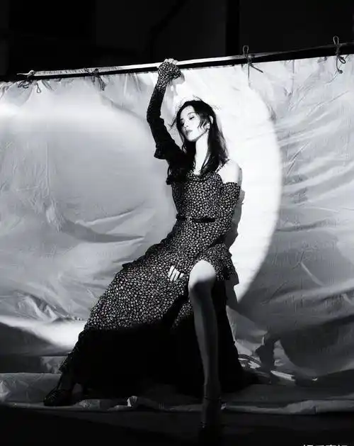 刘诗诗时尚芭莎年度派对造型,印花长裙搭红唇烟熏妆,冷艳魅惑_线条