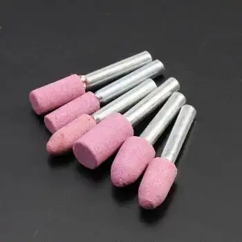 红刚玉砂轮磨头电钻电磨直磨机圆柱圆锥形6mm金属打磨抛光内磨头5个红