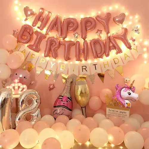 女孩生日装饰生日派对装饰生日气球场景布置女生主题背景墙创意 - 青