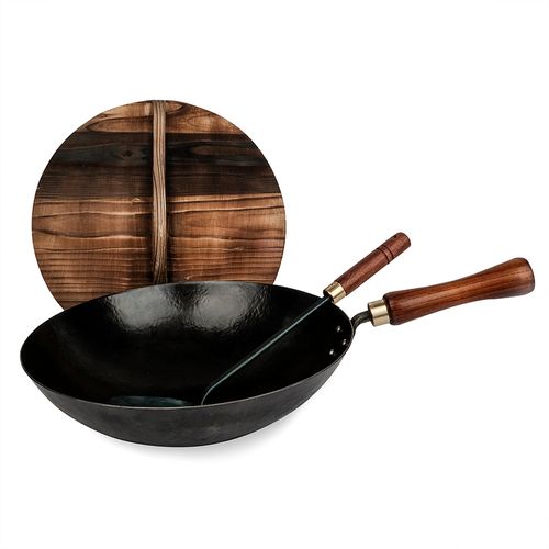 铁娃炒锅公社手工锻打纯铁铁锅涂层不粘锅盖炒锅