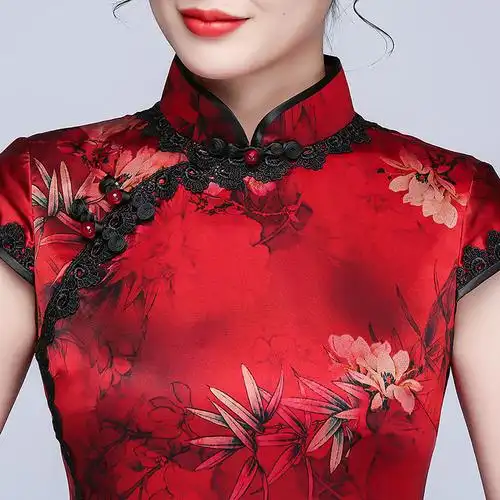 钱塘佳人蚕丝真丝旗袍红色改良版祺旗袍