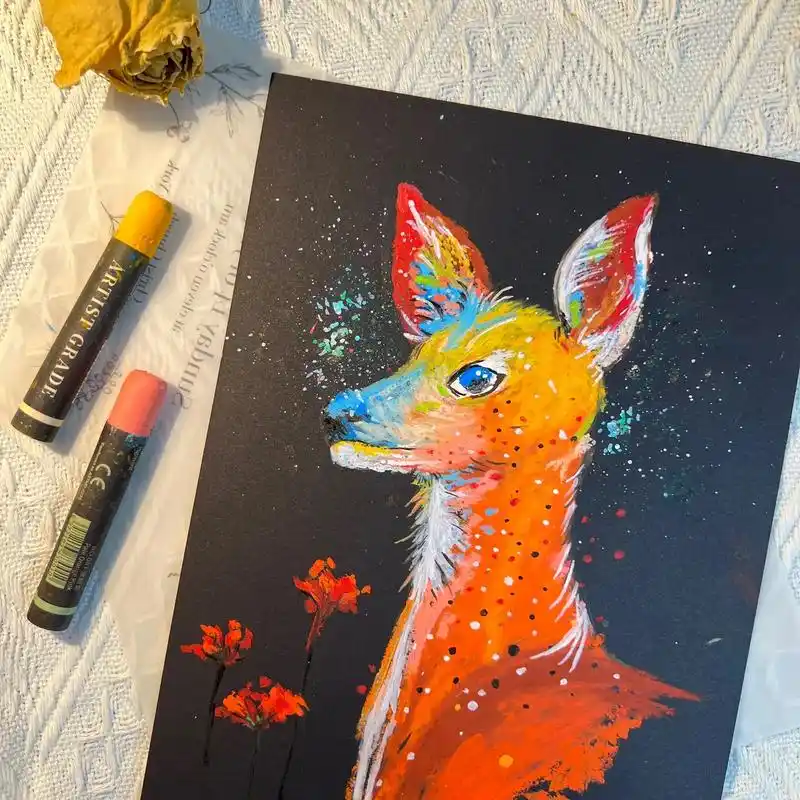 油画棒.七彩梅花鹿 临摹#油画棒 #画个小画 #绘画过程分享 - 抖音