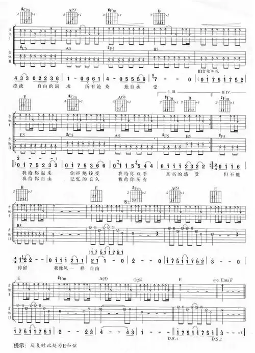 像风一样自由吉他谱许巍