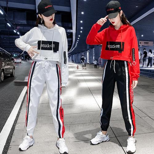 学生网红运动套装女抖音宽松嘻哈曳步舞衣服港风潮牌爵士舞演出服