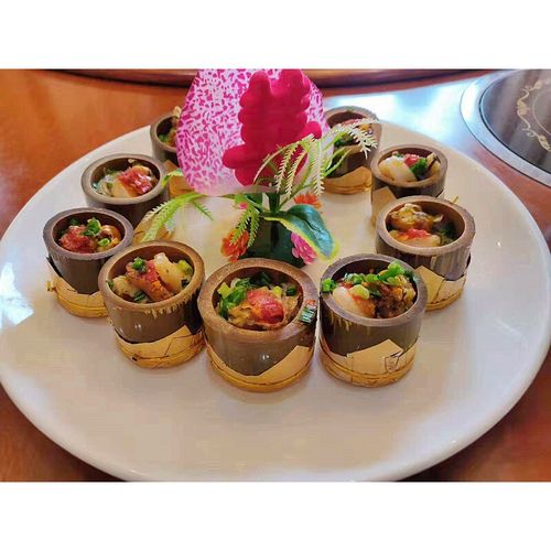 虎钢馋新品酒店宴席特色菜半成品竹筒虾仁扇贝肉粉丝海鲜私房菜蒸菜