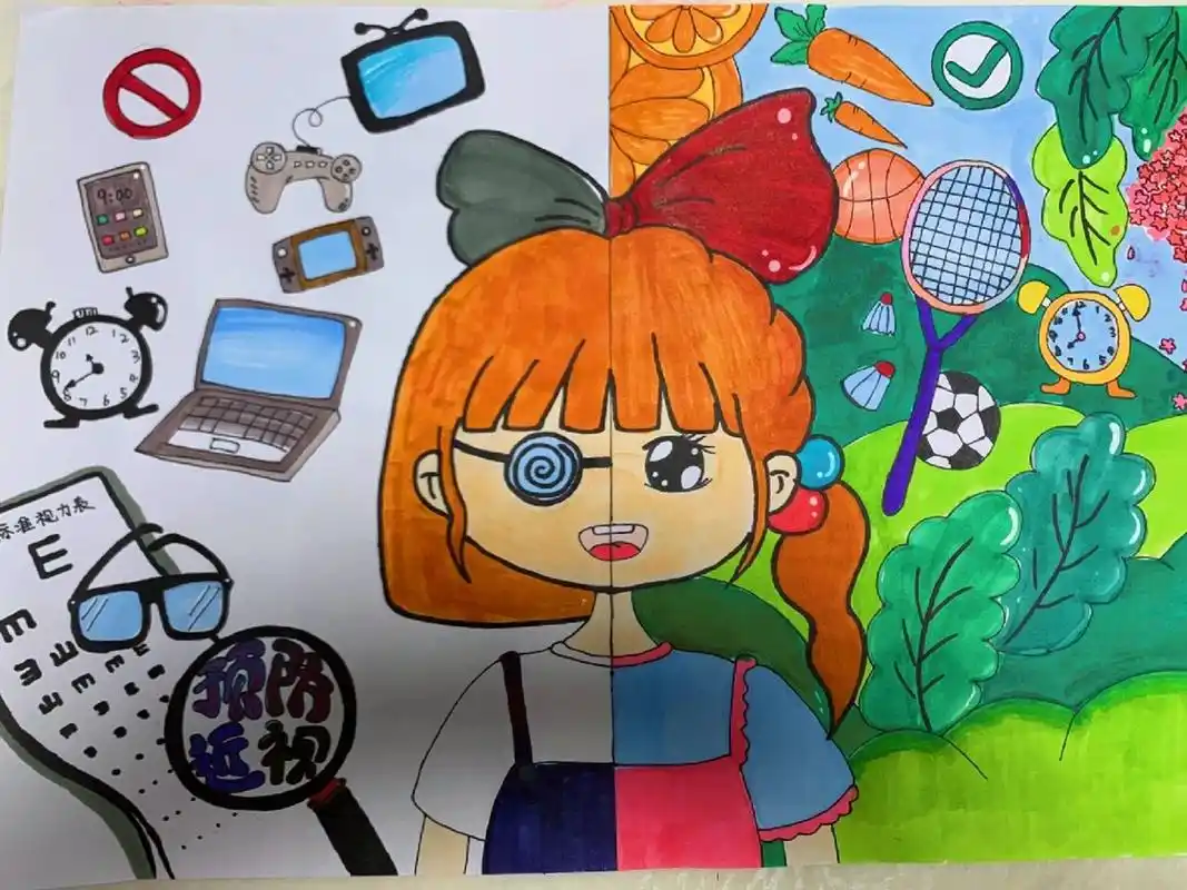 保护视力,儿童手绘创意画 帮小朋友画的手绘 作品已参赛得一等奖 可