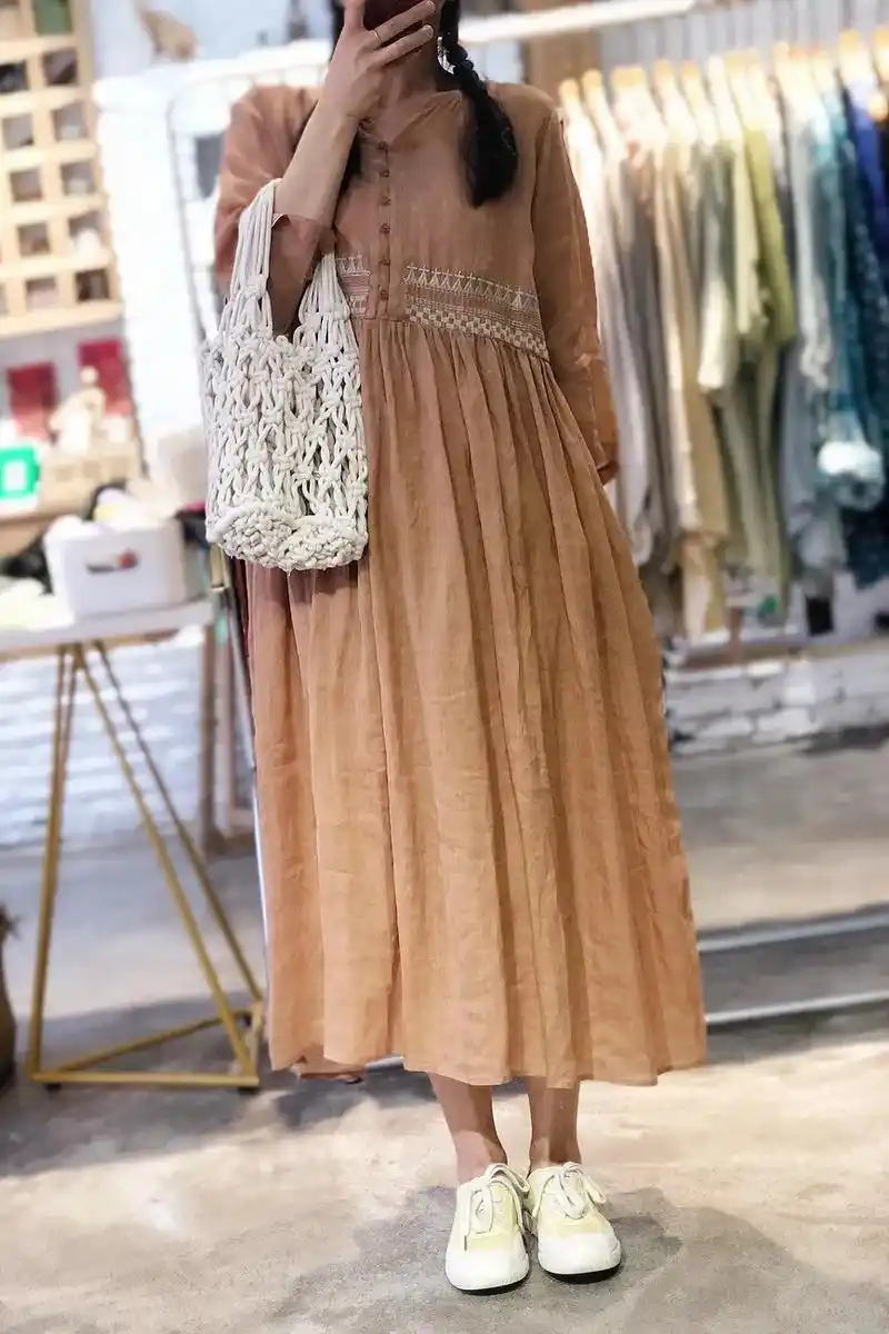 复古文艺范连衣裙.细苎麻连衣裙,20岁到60都可的一条连衣裙 - 抖音