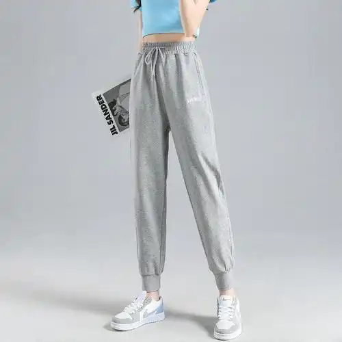 真维斯春季新款刺绣休闲女式运动裤舒适宽松显瘦休闲束脚卫裤子女