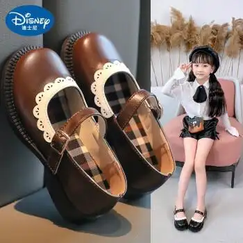 迪士尼disney同款314岁小女孩开春穿的儿童黑色皮鞋2022年春季新款
