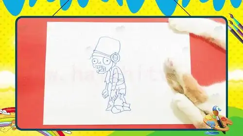 手绘卡通简笔画之画植物大战僵尸中的_顶桶僵尸