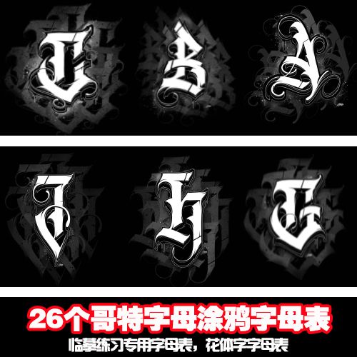 26个字母哥特大写涂鸦字母表 windstyle基础字体