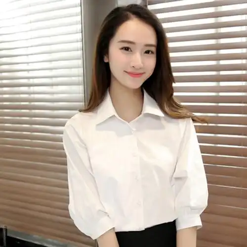 正允硕品宽松工作服衬衫秋款职业短袖白色女装衬衣七分中袖韩版设