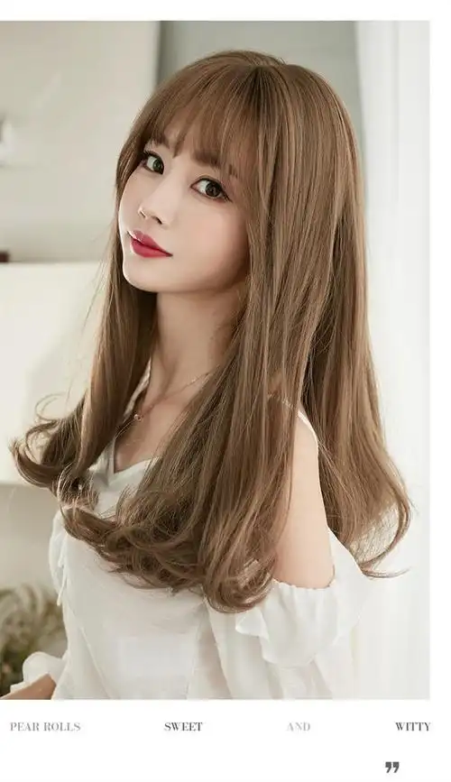 假发女长发中长发空气刘海卷发长卷发修脸全头套梨花头微卷假发套黑茶