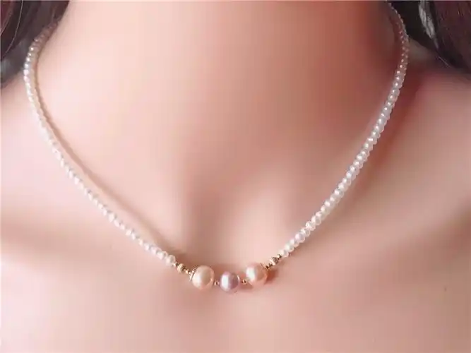 巧俪珠宝异形珍珠项链巴洛克珍珠锁骨链项链吊坠粉紫色小珍珠吊坠款4