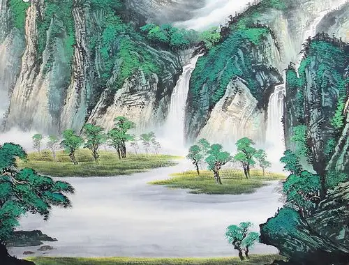 旺财风水画 陈厚刚流水生财聚宝盆《宝山富水》 _写意山水画_山水画
