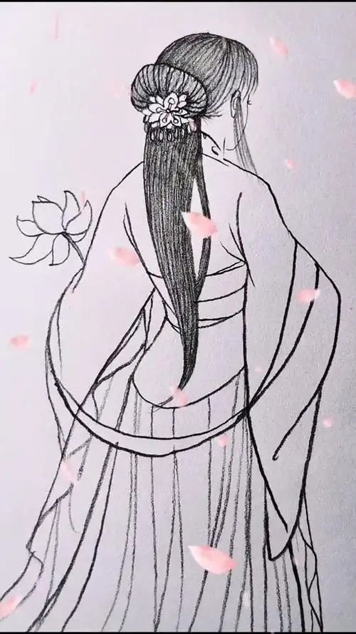 绘画教程#手拿荷花的古风美女侧脸简笔画-度小视