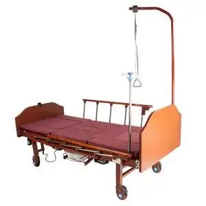 折叠床垫带勃艮第床垫车轮的医用棕色金属床照片