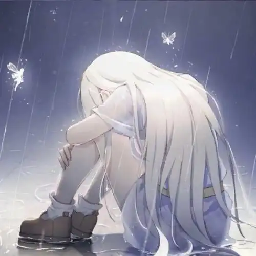 雨中坐地抱膝伤感女生背影头像图片